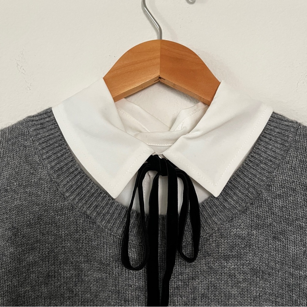 Joie cashmere blend sweater dress, w/ silk white collar and velvet ribbon, S